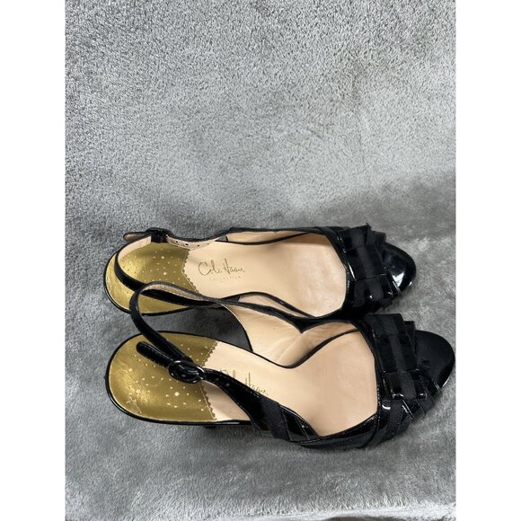 Cole Haan NikeAir Black LEATHER Slingback 4.5" Heels Woman’s US 9.5 Open Toe - Picture 5 of 13